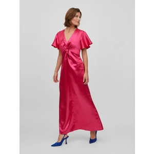 Dark pink ladies satin maxi-dresses VILA Sittas - Ladies