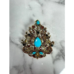 Brooch XZ459-191 Gold + Blue