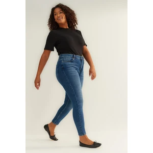 Trendyol Curve Navy Blue Vysoký pas Elastické Skinny Džíny