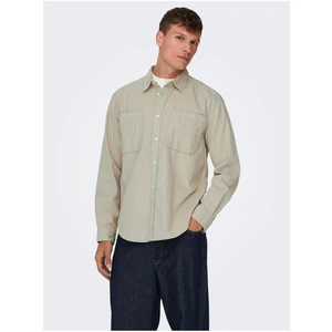 Beige Mens Upper Corduroy Shirt ONLY & SONS Alp - Men