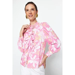 Trendyol Pink Floral Ruffled Chiffon Woven Shirt