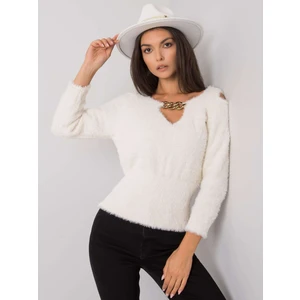 RUE PARIS Ecru sweater with a triangular neckline