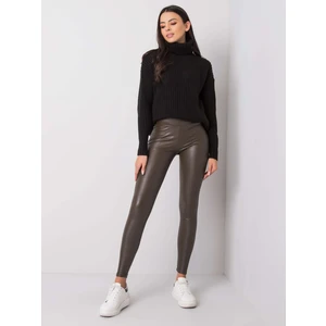 RUE PARIS Dark khaki leggings in faux leather