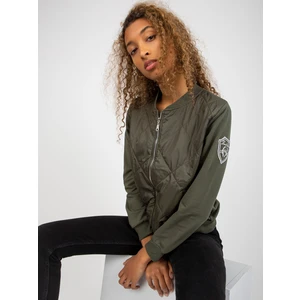 RUE PARIS khaki quilted bomber sweatshirt with pockets