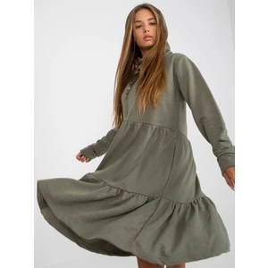 Khaki flowing sweatshirt dress with FRESH MADE ruffle