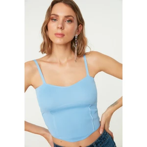 Trendyol Blue Crop Strap Detailed Knitwear Blouse