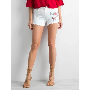 Denim shorts with white embroidery