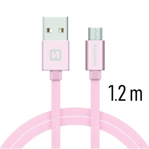 Datový kabel Swissten Textile USB/MicroUSB, 1,2m, růžovo/zlatý