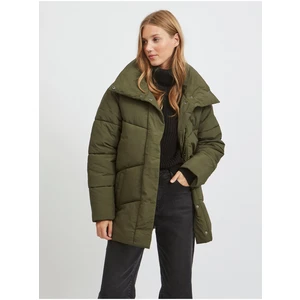 Khaki Women's Quilted Winter Jacket with Collar VILA Louisa - Women