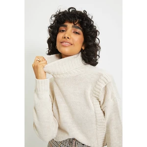 Trendyol Beige Crop Turtleneck Knitwear Sweater