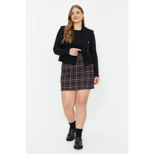 Trendyol Curve Black Plaid / Checkered Pencil Tweed Woven Plus Size Skirt