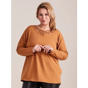 Light brown blouse with a PLUS SIZE cut-out neckline