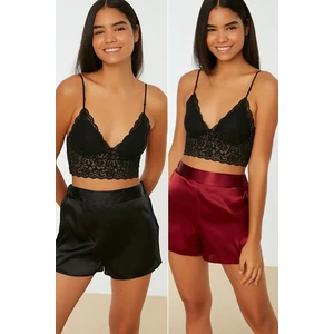 Trendyol Claret Red-Black Satin 2-Pack Shorts & Bermuda