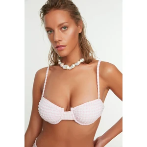 Trendyol Powder Gingham Textured Bikini Top