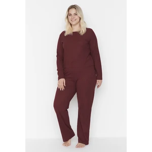 Trendyol Curve Plus Size Pajama Set - Burgundy - Plain