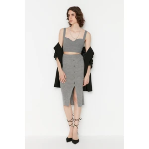 Trendyol Gray Button Detailed Knitwear Skirt