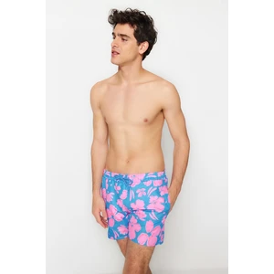 Trendyol Blue Men's Standard Size Floral Print Swimwear Marine Shorts