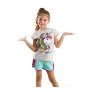 Mushi Floral Unicorn Girl's T-Shirt with Turquoise Shorts Set