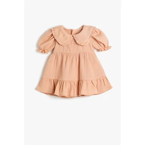 Koton Dress with Wide Baby Collar Elasticated Short Balloon Sleeves Ruffled Cotton Cotton