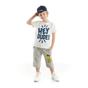 Denokids Hey Dude Boys White T-shirt Gray Capri Suit