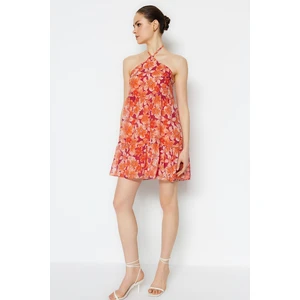 Trendyol Orange Straight-Cut Mini Mini Woven Lined, Ruffled Floral Dress