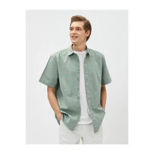 Koton 3sam60002hw 786 Green Men's Cotton Woven Tops Shirts