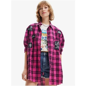 Pink Desigual Dudley Womens Checkered Oversize Shirt - Women