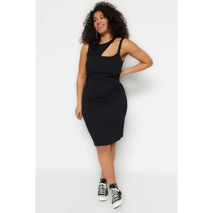 Trendyol Curve Black Fitted Knitted Window/Cut Out Detail Dress