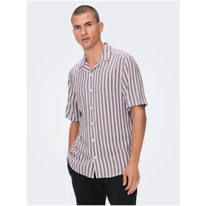 ONLY & SONS Pink-White Mens Striped Short Sleeve Shirt ONLY & SON - Men