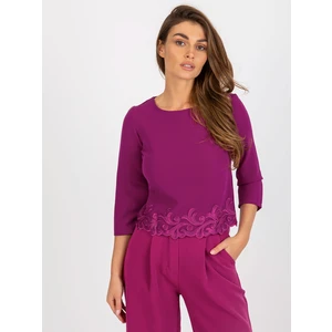 Purple short formal blouse with 3/4 sleeves