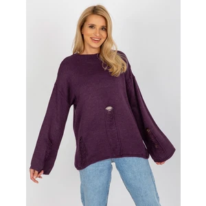 Dark purple women's oversize sweater with holes