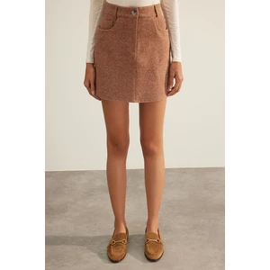 Trendyol Brown Premium High Quality Stamped Mini Woven Skirt