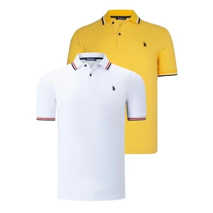 DUAL SET T8594 DEWBERRY MENS T-SHIRT-WHITE-YELLOW