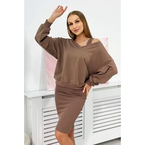 Set blouse + ribbed dress mocca