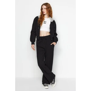 Trendyol Black Wide Leg/Wide Leg Corduroy High Waist Knitted Sweatpants