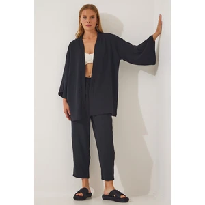 Happiness İstanbul Women's Black Kimono Pants Suit