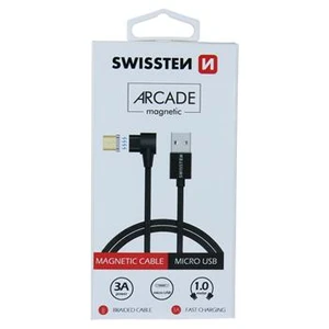 Mágneses adatkábel Swissten Arcade textil Micro USB konektorral, gyorstöltés támogatással, fekete