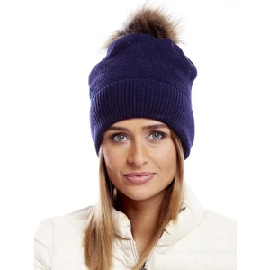 Navy blue cap with fur pompom