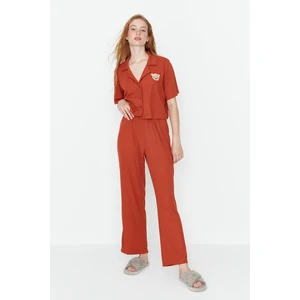 Trendyol Cinnamon Camisole Knitted Pajamas Set