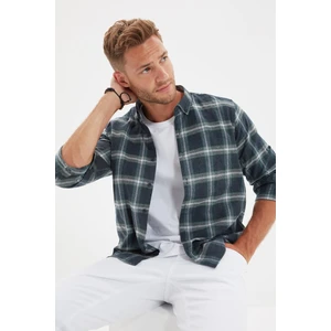 Trendyol Green Men's Slim Fit Buttoned Collar Lumberjack Plaid Epaulet Shirt