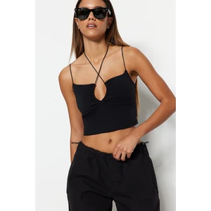 Trendyol Black Halter Spaghetti Strappy Cotton Stretchy Crop Knitted Undershirt