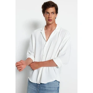 Trendyol White Oversize Fit Open Collar Summer Linen Look Shirt