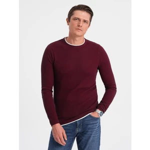 Ombre Men's cotton sweater with round neckline - maroon