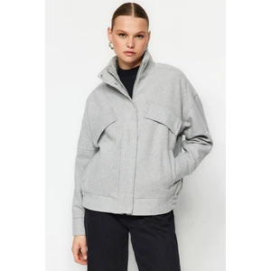 Trendyol Gray Oversize Stamped Bomber Coat