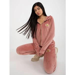 Dusty pink women's velour set with patches