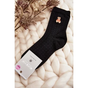 Women's patterned socks with teddy bear, black