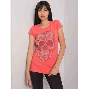 Women's coral t-shirt with a skull