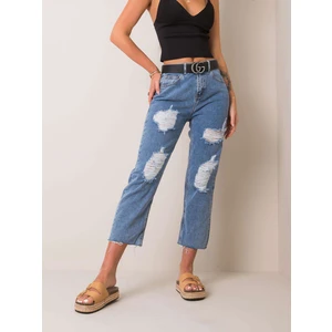 Blue mom jeans with holes