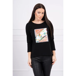 Blouse with graphics 3D Bird black