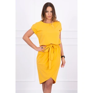 Tied dress with an envelope-like bottom mustard